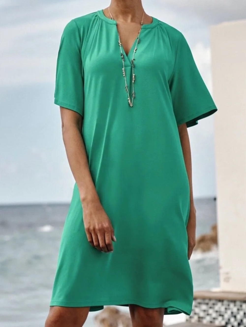 J. Jill Wearever Shirred-Neckline Flutter-Sleeve Dress (3X)